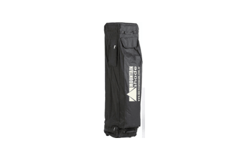 Long black carrying case for a tripod or mounting gear, with handles and a white label on the side.